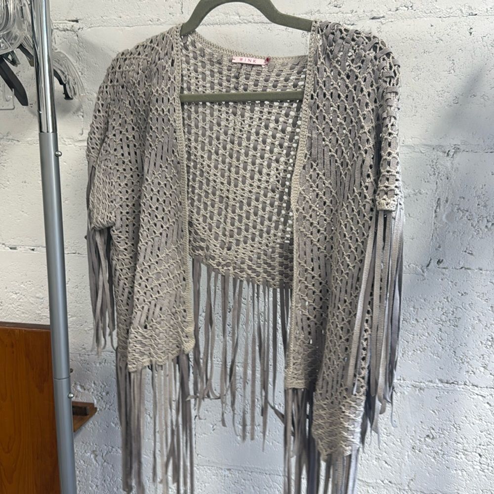Grey Woven Cropped Shirt - Open Top - Size Small - NWOT - WINK
